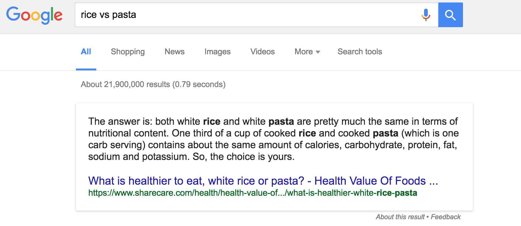 Image showing search comparison of rice and pasta