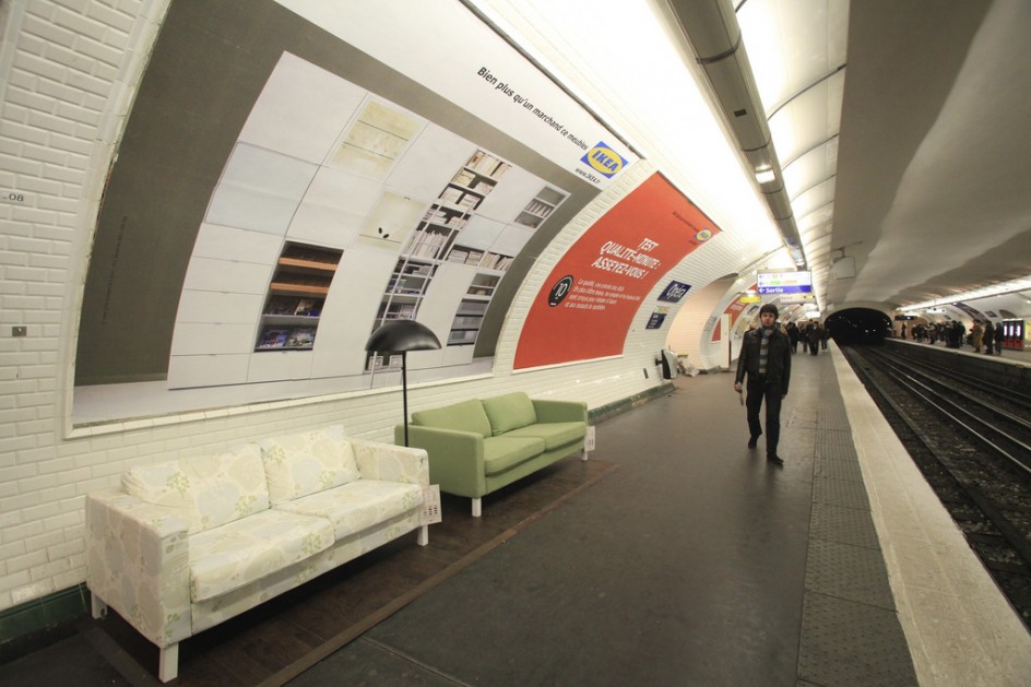 Ikea furniture on subway platform